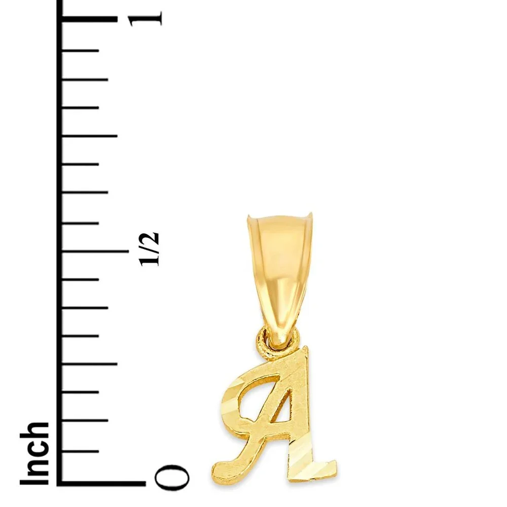 10K Solid Yellow Gold Letter A Pendant – Diamond Cut Personalized Initial Charm